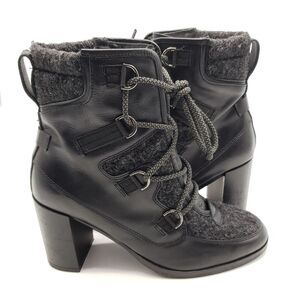 Napoleoni Boots Women EU 39 Black Lace Up Wool Leather Block Heel Made In Italy